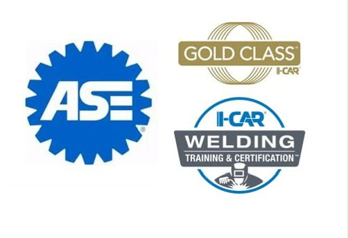 ASE, I-CAR Gold Class, and I-CAR Welding Training & Certification badges