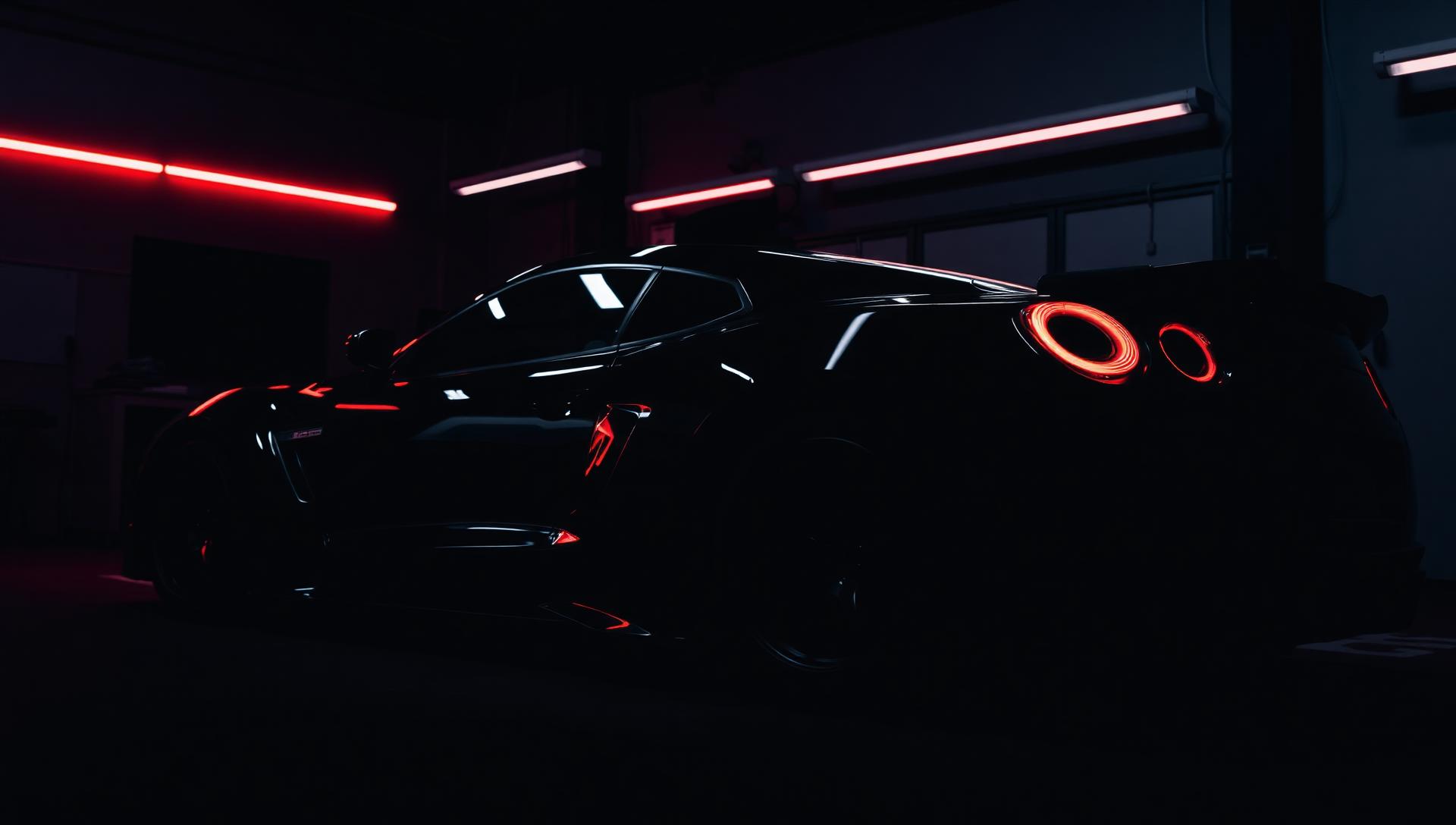 Black sports car in detailing shop